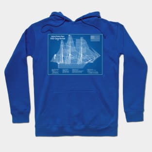 USS Constitution frigate blueprint plan - ABD Hoodie